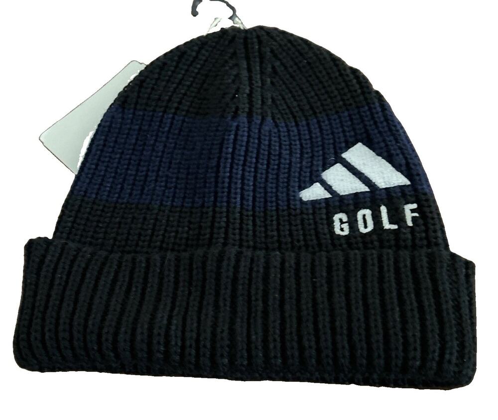 Adidas Youth Golf Beanie Knit Black And Blue With Logo OSFM New With Tags!